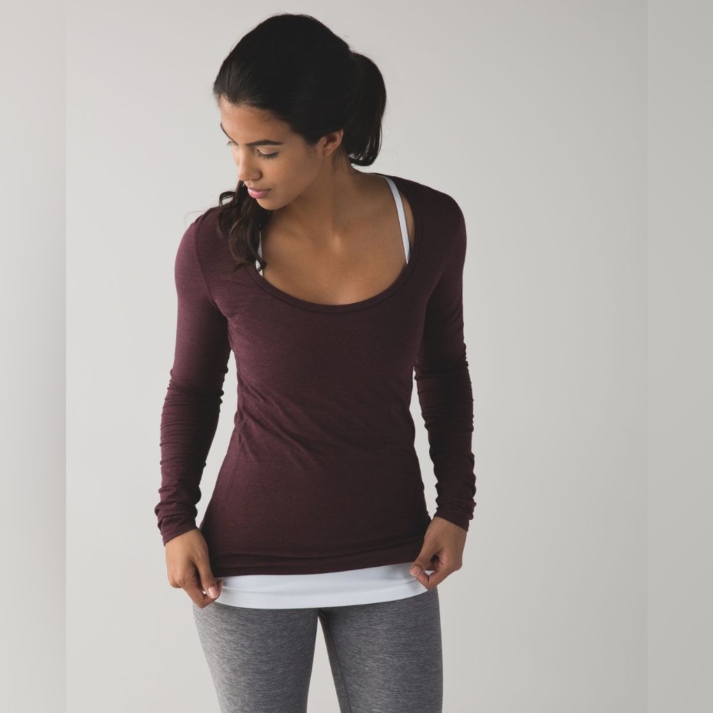 Lululemon Athletica Heathered Bordeaux Drama Anahatasana Long Sleeve Tee Size 2